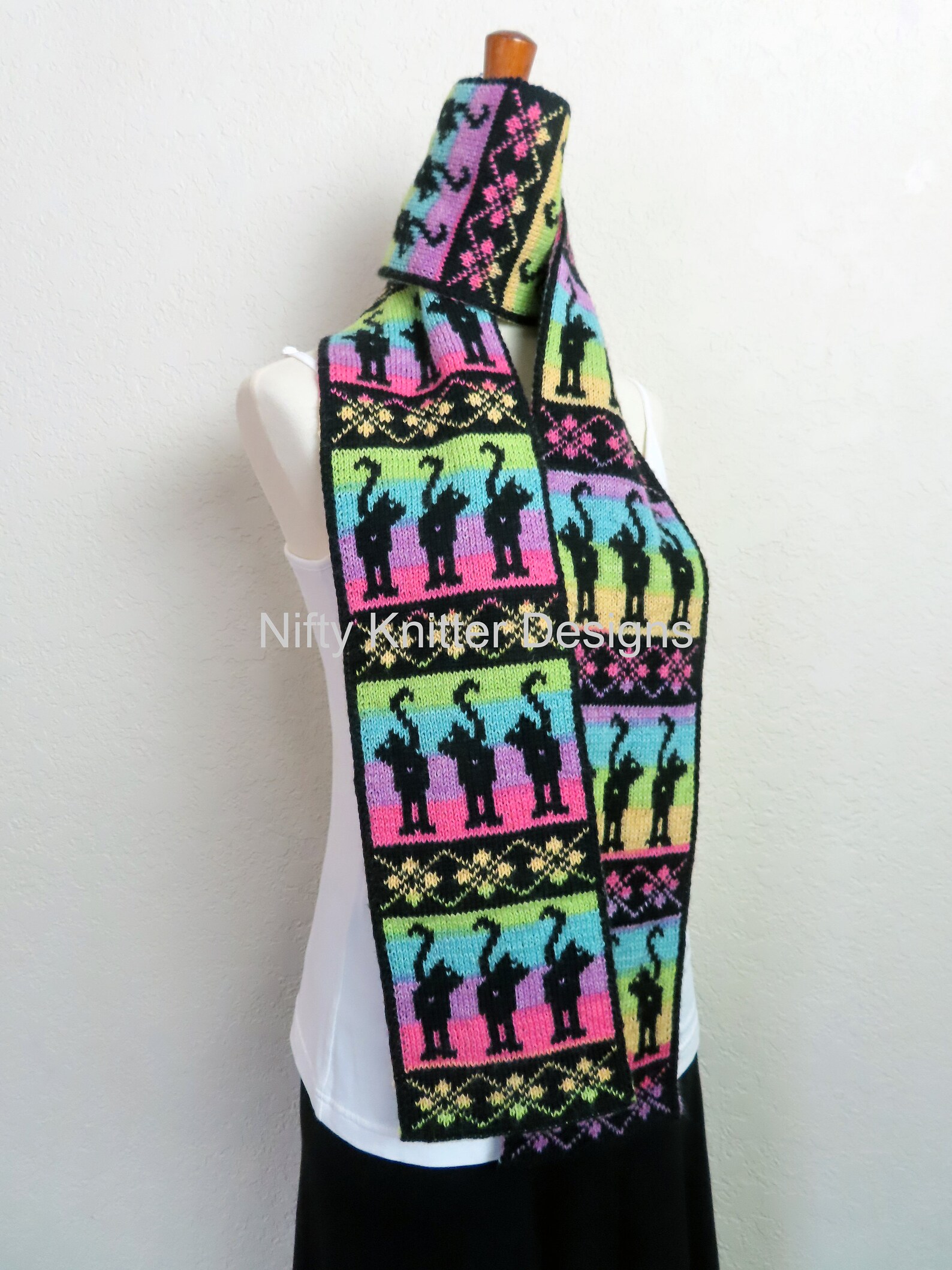 Funny Cat Scarf Knitting Pattern Sassy Cats Scarf Etsy