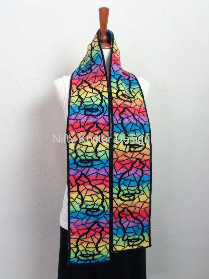 Stained Glass Cat Scarf Knitting Pattern Glass Cat Scarf image 3