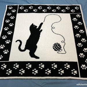 Cute Cat Blanket Knitting Pattern Baby, Throw Cattitude Blanket ENGLISH ONLY, PDF Download image 1