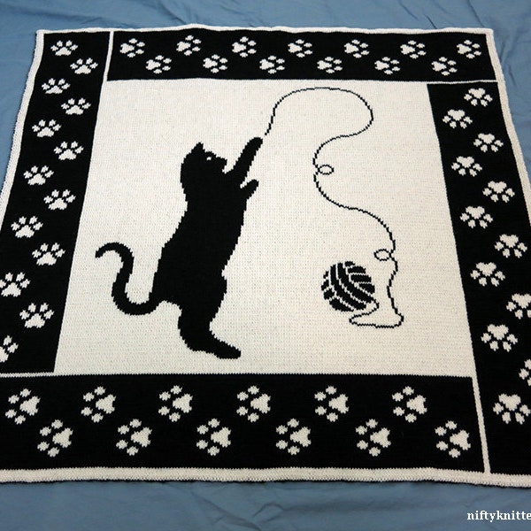 Cute Cat Blanket Knitting Pattern - Baby, Throw - Cattitude Blanket [ENGLISH ONLY, PDF Download]