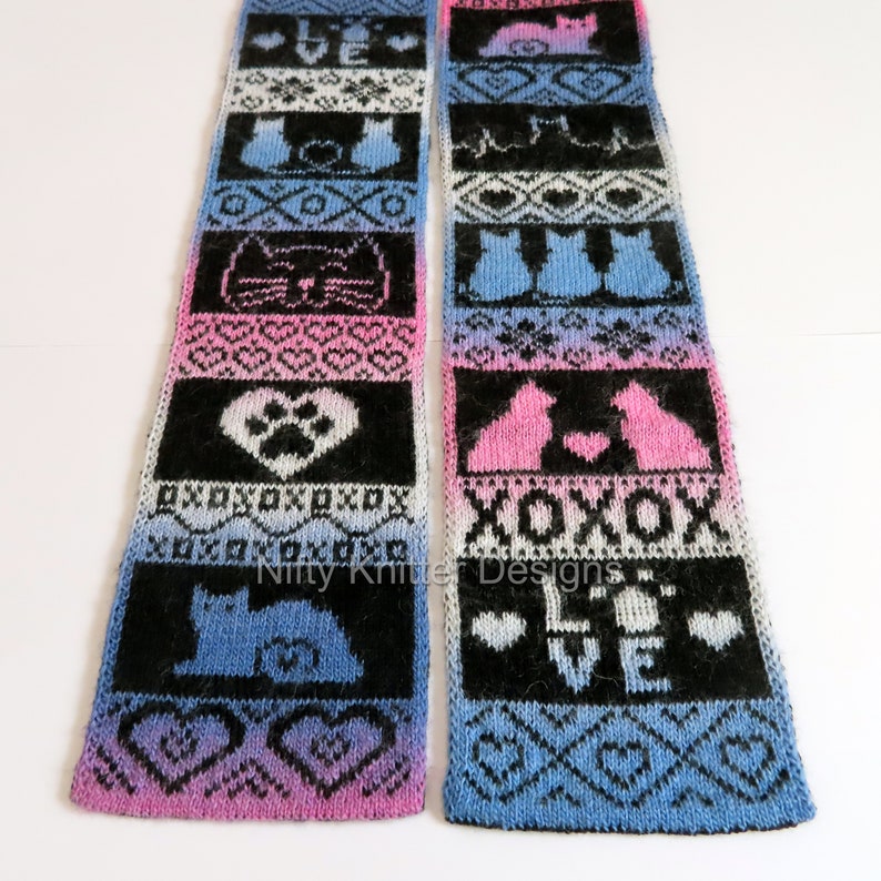 Cute Cat Scarf Knitting Pattern Cat Love Scarf ENGLISH ONLY, PDF Download image 2