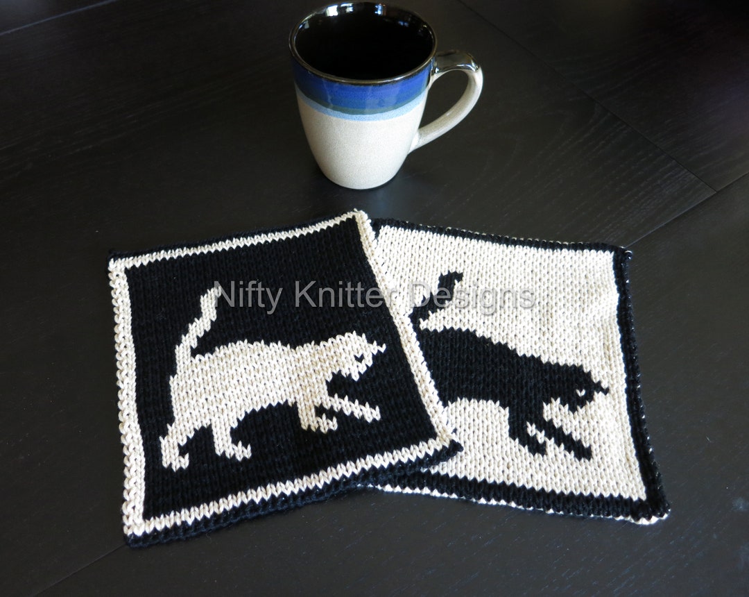Cat Potholder Knitting Pattern: Playful Kitten, Reversible Double Knit ...