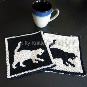 Cat Potholder Knitting Pattern: Playful Kitten, Reversible Double Knit Design (PDF Download, English Only)