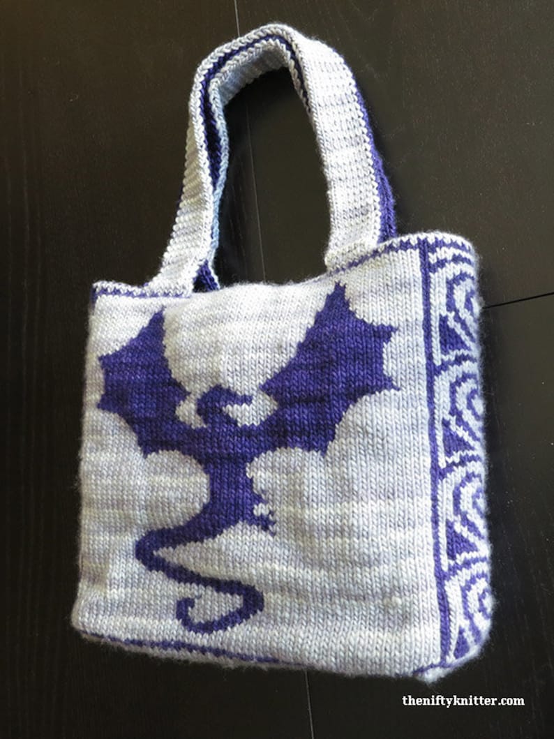 Dragon Bag Knitting Pattern, tote Reversible Dragonflight Bag ENGLISH ONLY, PDF Download image 2