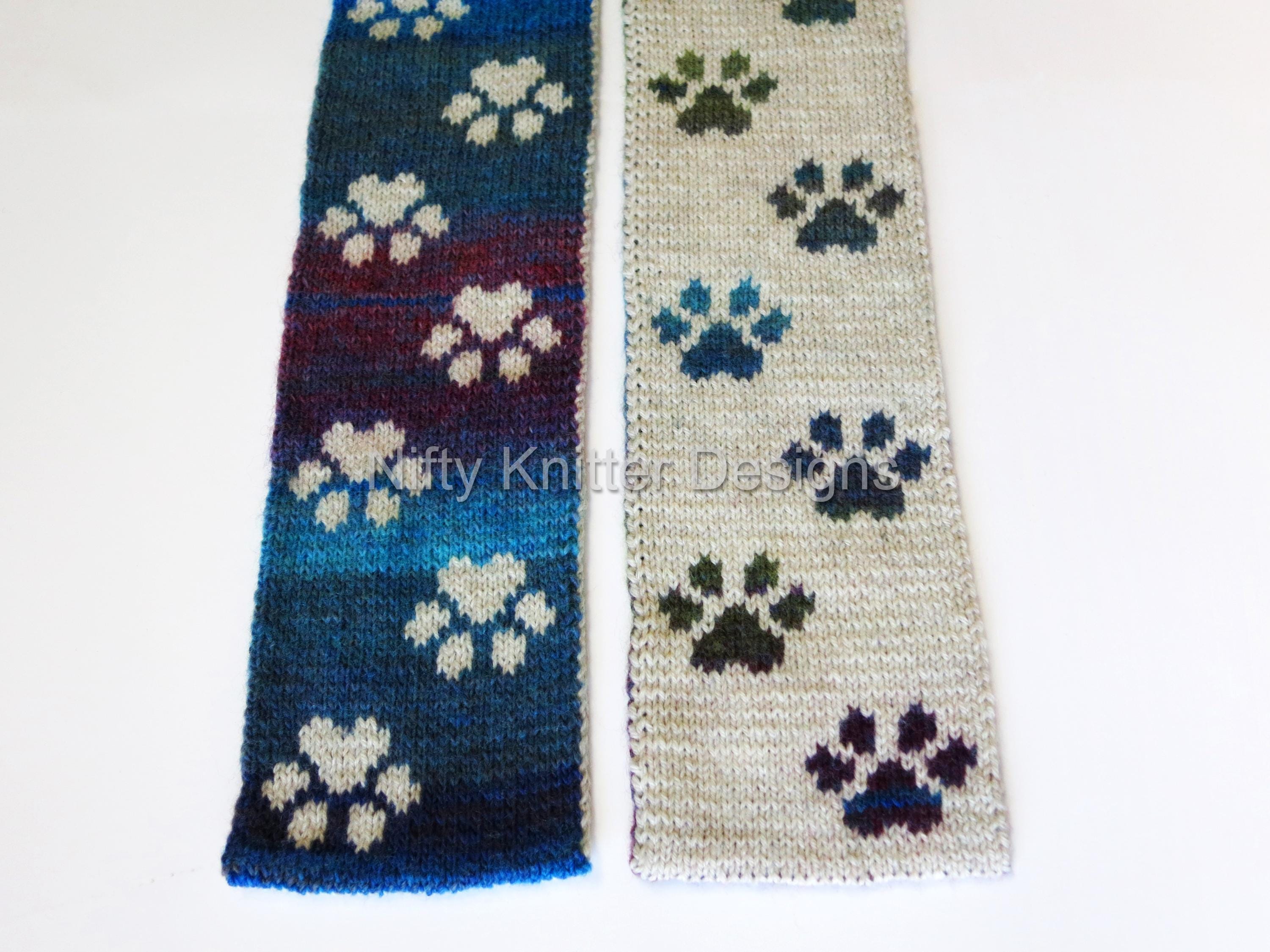 Cat & Dog Paw Print Scarf Knitting Pattern: Reversible Double Knit (PDF ...