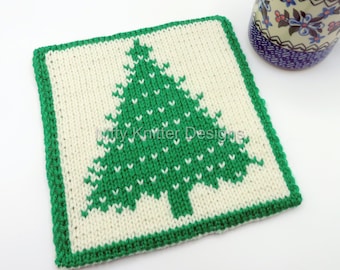 Holiday Christmas Tree Potholder Knitting Pattern [ENGLISH ONLY, PDF Download]