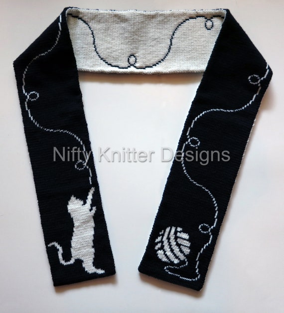 Cat Scarf Knitting Pattern: Cattitude, Reversible Double Knit