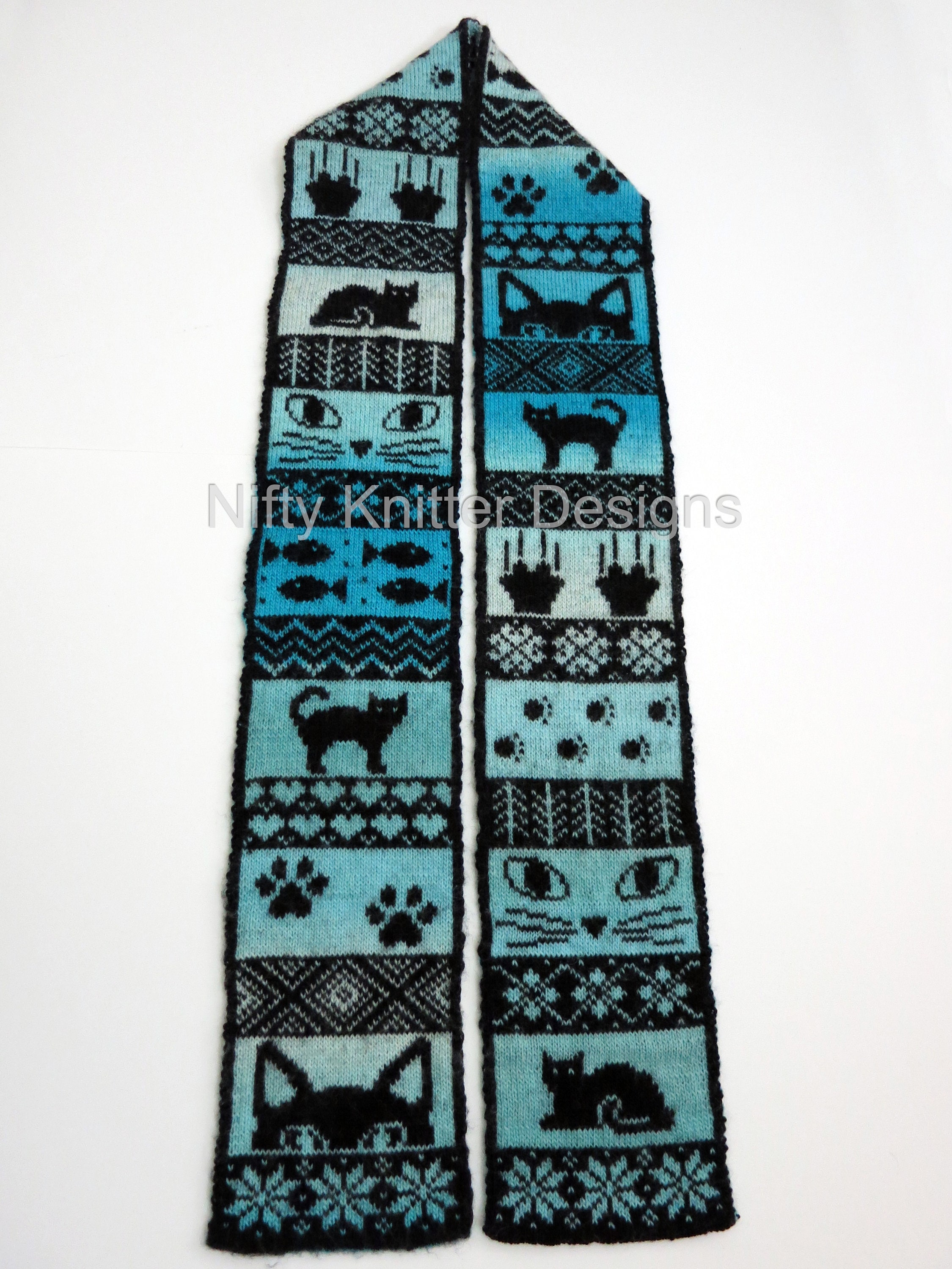 Cat Scarf Knitting Pattern: Reversible Double Knit Design (PDF