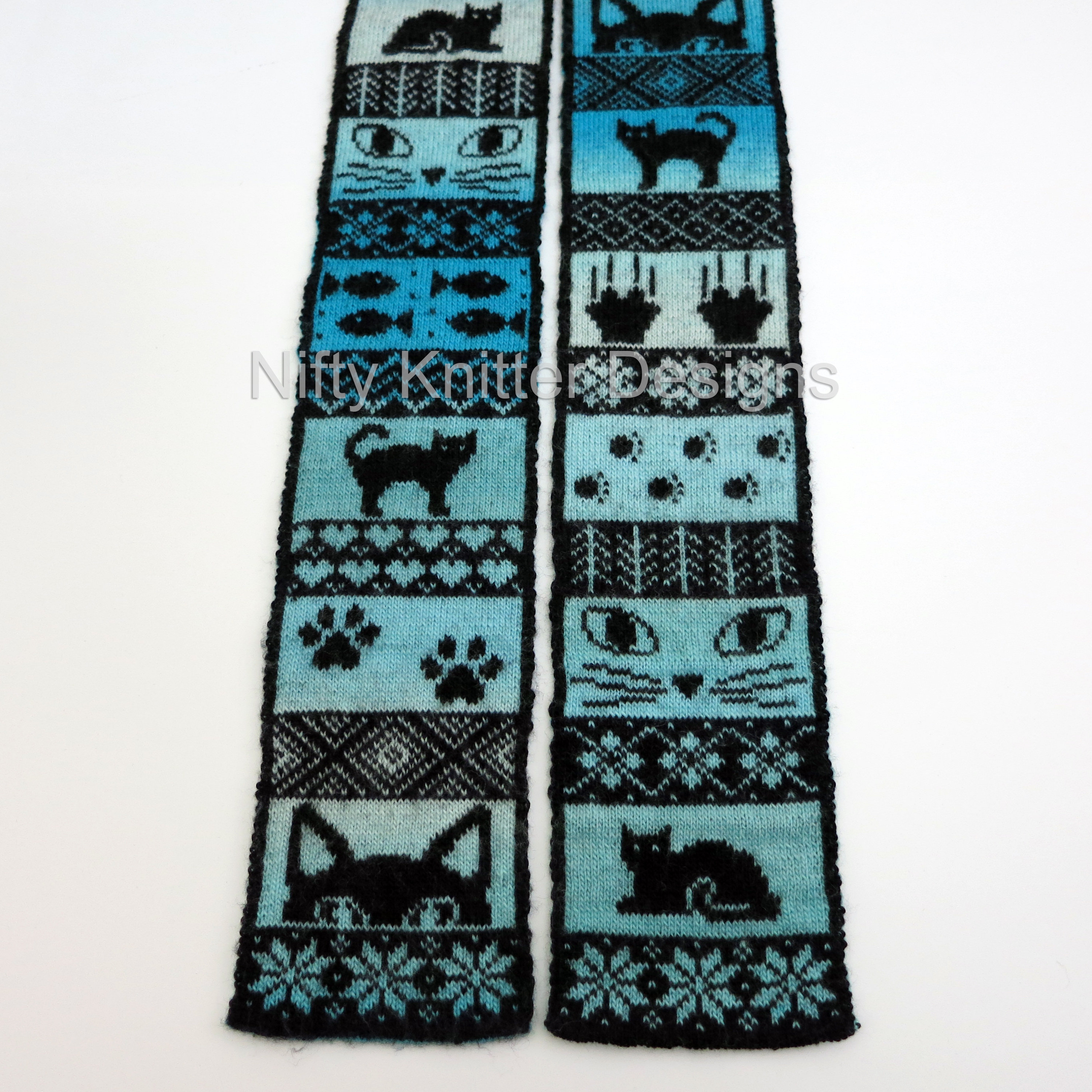 Cat Scarf Knitting Pattern: Reversible Double Knit Design (PDF
