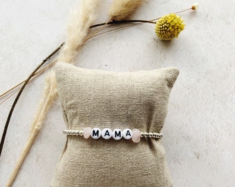 Mama bead & rose quartz stretch bracelet