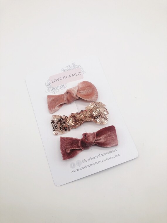 Rose gold & pink hair clips, sequin and velvet hair clips, alligator clips