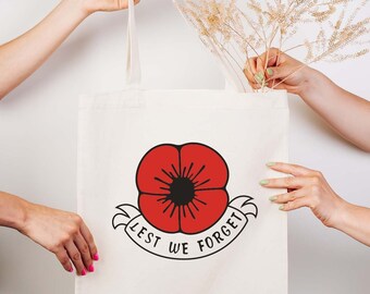 Remembrance Day Tote Bags / Bolsas de mano 100% algodón Tote Natural Canvas reutilizables de hombro / mano / Para que no nos olvidemos