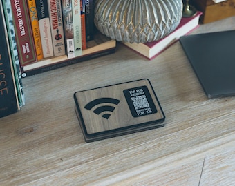 Etiqueta WiFi NFC - Señal de conexión automática WiFi de madera de nogal - Toque para unirse a la red de invitados - Señal WiFi de AirBnB - Etiqueta con contraseña NFC para cafetería, salón de hotel
