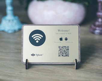 Etiqueta WiFi NFC - Señal de conexión automática WiFi de madera de nogal - Toque para unirse a la red de invitados - Señal WiFi de AirBnB - Etiqueta con contraseña NFC para cafetería, salón de hotel