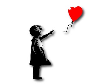 Pack of 2 Banksy Girl with balloon | Wall art graffiti vinyl Sticker | Urban Art Window, Car, Laptop Decal (Small - 13x9cm)