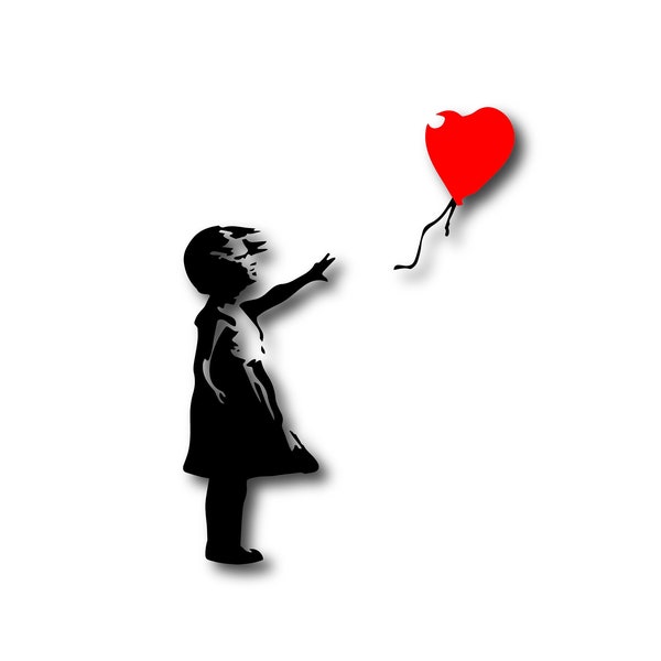 Pack of 2 Banksy Girl with balloon | Wall art graffiti vinyl Sticker | Urban Art Window, Car, Laptop Decal (Small - 13x9cm)