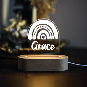 Custom name Laser cut Acrylic USB lamp for boys or girls rainbow design