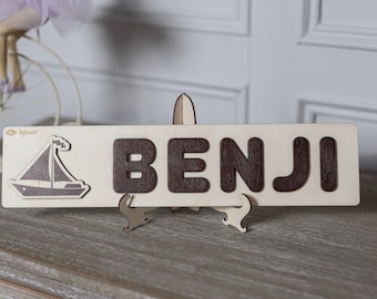 Wooden Name Puzzle with Boat Shape and Letters  -Educational Toys - Montessori - Birthday Gift - Nursery Decoration