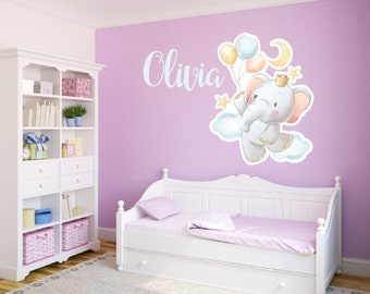 Personalised Elephant Name | Wall Sticker | Wall Decal Children |  Kids Nursery Bedroom/Playroom Vinyl