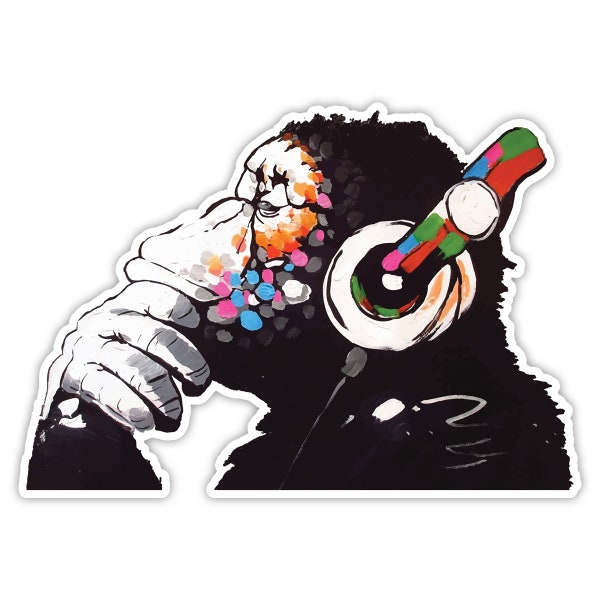 Pack of 4 Banksy Thinker Monkey Design | Wall Art Graffiti Vinyl Sticker | Urban Art Window, Car, Laptop Decal (Small - 5x7cm)