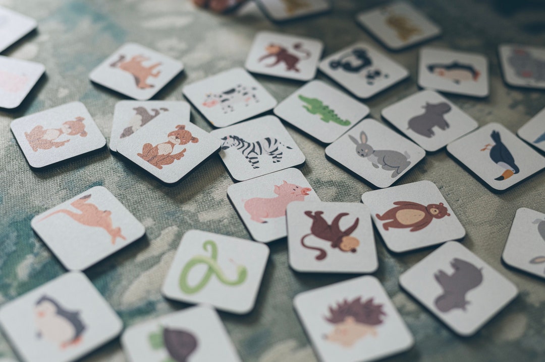 Wooden Montessori Toys Learning Animals Memory Game Wood Matching Cards ...