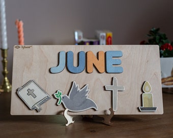 Wooden Name Puzzle with Christening Shapes and Letters  -Educational Toys - Montessori - Birthday Gift - Nursery Decoration