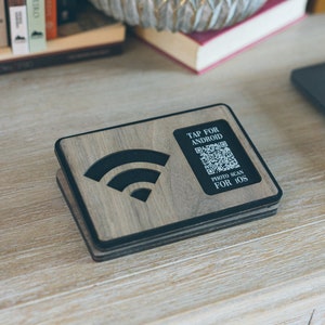 Walnut NFC Tag Wifi Auto Connect to internet QR Wifi Tap for WiFi Connection Custom NFC WiFi connector Wifi Porter Walnut image 5