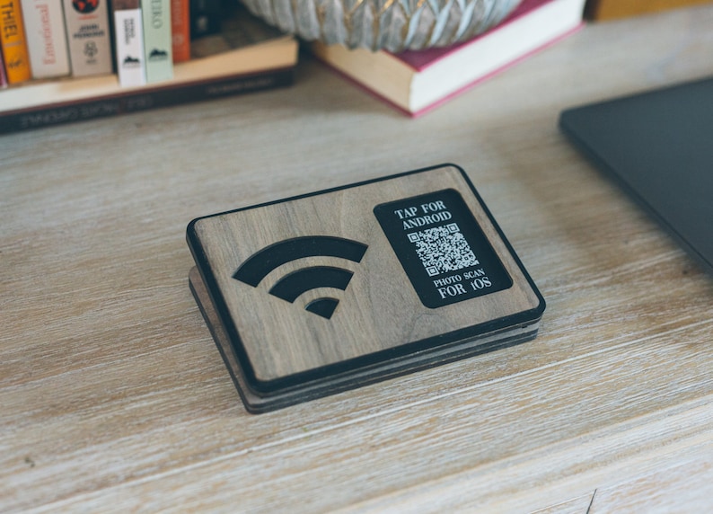 Walnut NFC Tag Wifi Auto Connect to internet QR Wifi Tap for WiFi Connection Custom NFC WiFi connector Wifi Porter Walnut image 5