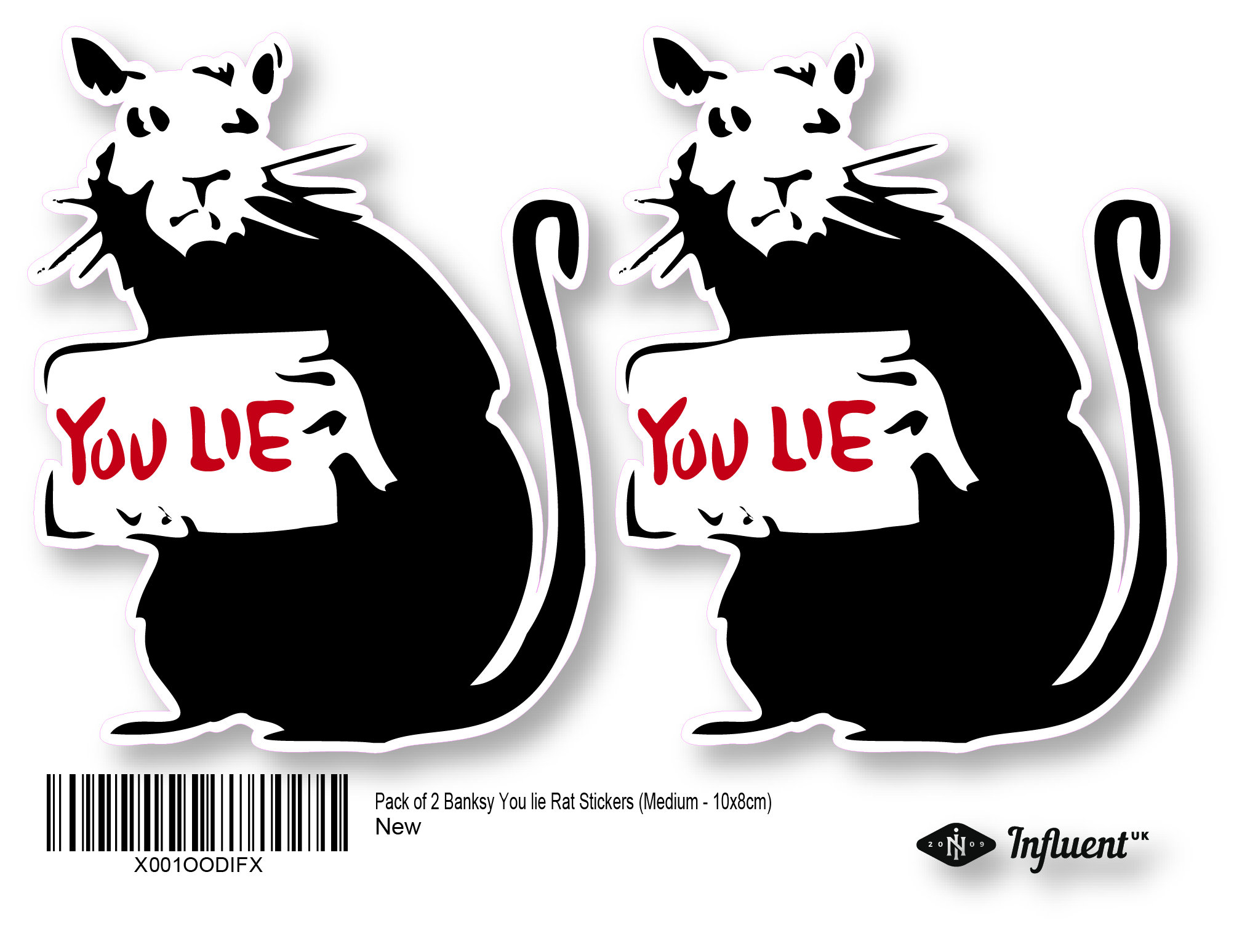 Pack of 4 Banksy Rat You Lie Design | Wall Art Graffiti Vinyl
