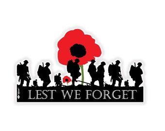 Army Lest we forget Poppy flower Remembrance Sunday Soldier and cross sticker 