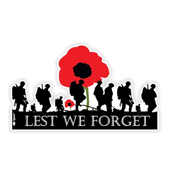 Lest We Forget Remembrance Day Sticker, Poppy Flower FREE 1st Class delivery