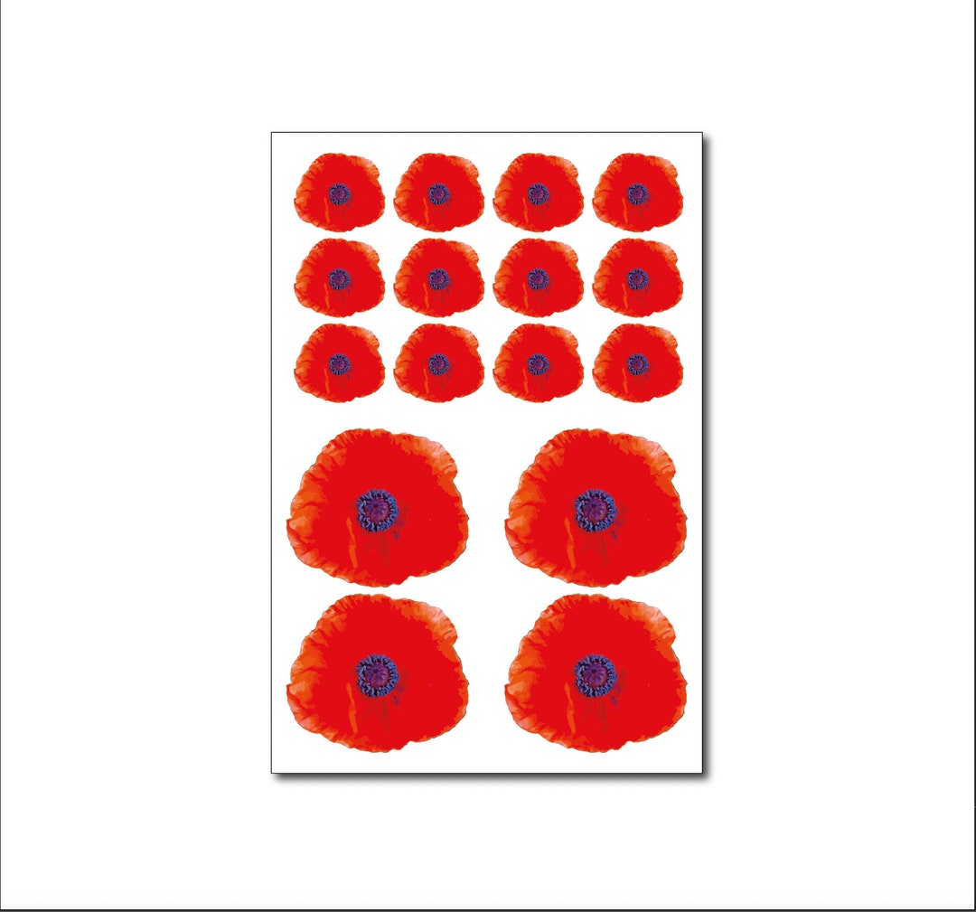 Set of 16 Small and Large Poppy Stickers Poppies Flower Decals Wall Window Car Remembrance Day