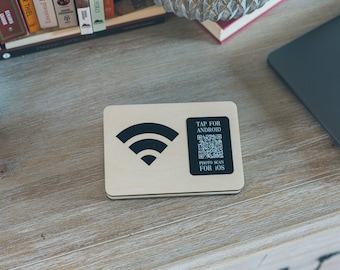 Natural Wood Auto Connect NFC Tag Wifi Connection - QR Wifi - Tap for WiFi Connection - Custom NFC WiFi connector