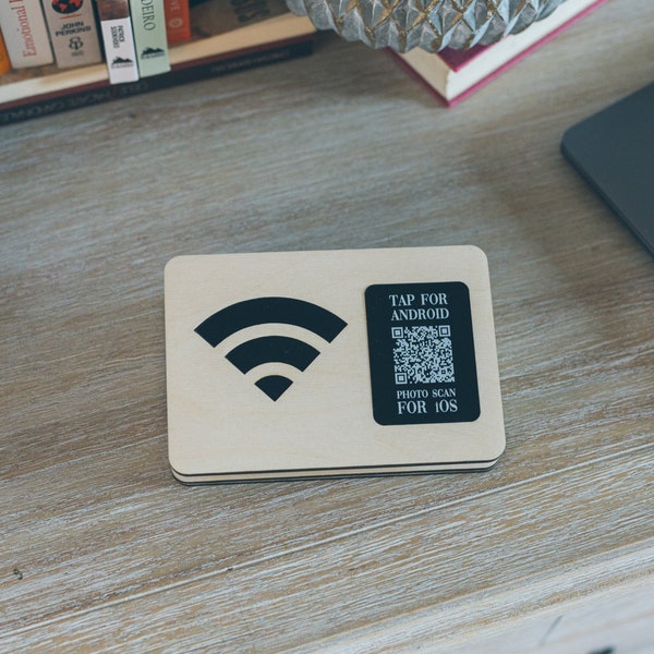 Natural Wood Auto Connect NFC Tag Wifi Connection - QR Wifi - Tap for WiFi Connection - Custom NFC WiFi connector