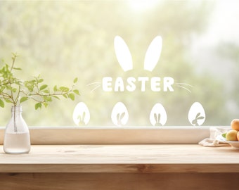 Adhesivos estáticos reutilizables para huevos de Pascua: ¡trae alegría a cada celebración! - Decoración de ventanas: huevos y conejitos.