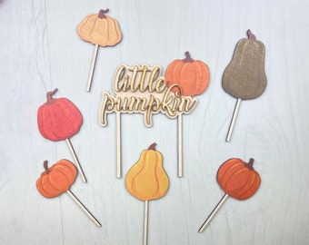 Pumpkin Autumn Cake topper and Cupcake topper set for Birthday or Baby shower Parties