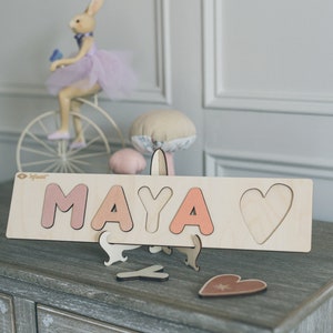 Wooden Name Puzzle with Heart Shape and Letters Educational Toys Montessori Birthday Gift Nursery Decoration image 4