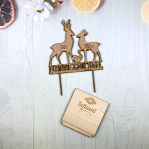 Custom name and date Mr and Mrs cake topper Deer Design