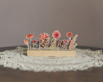 Barra de flores-Decoración de flores de madera-Regalo único-Diseño personalizable hecho a mano-Belleza inspirada en la naturaleza-Montaje en la pared-Decoración de mesa