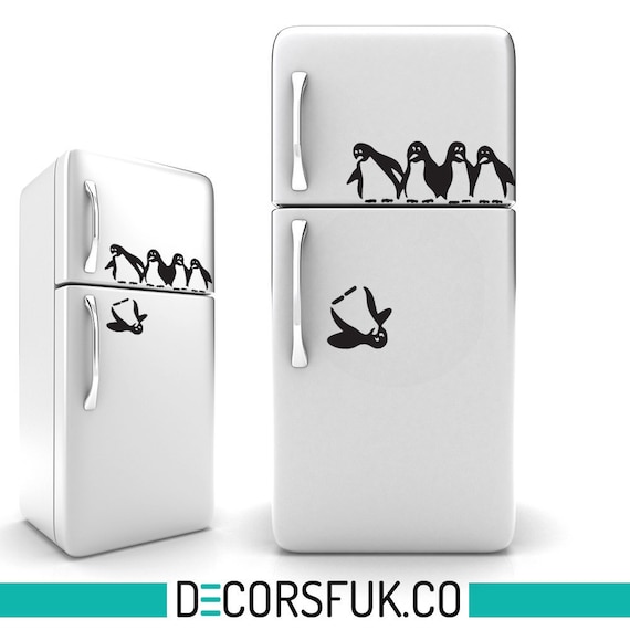Penguins Fridge sticker black self adhesive vinyl art decor// wall decor// kitchen decal by decorsfuk.co A4 size