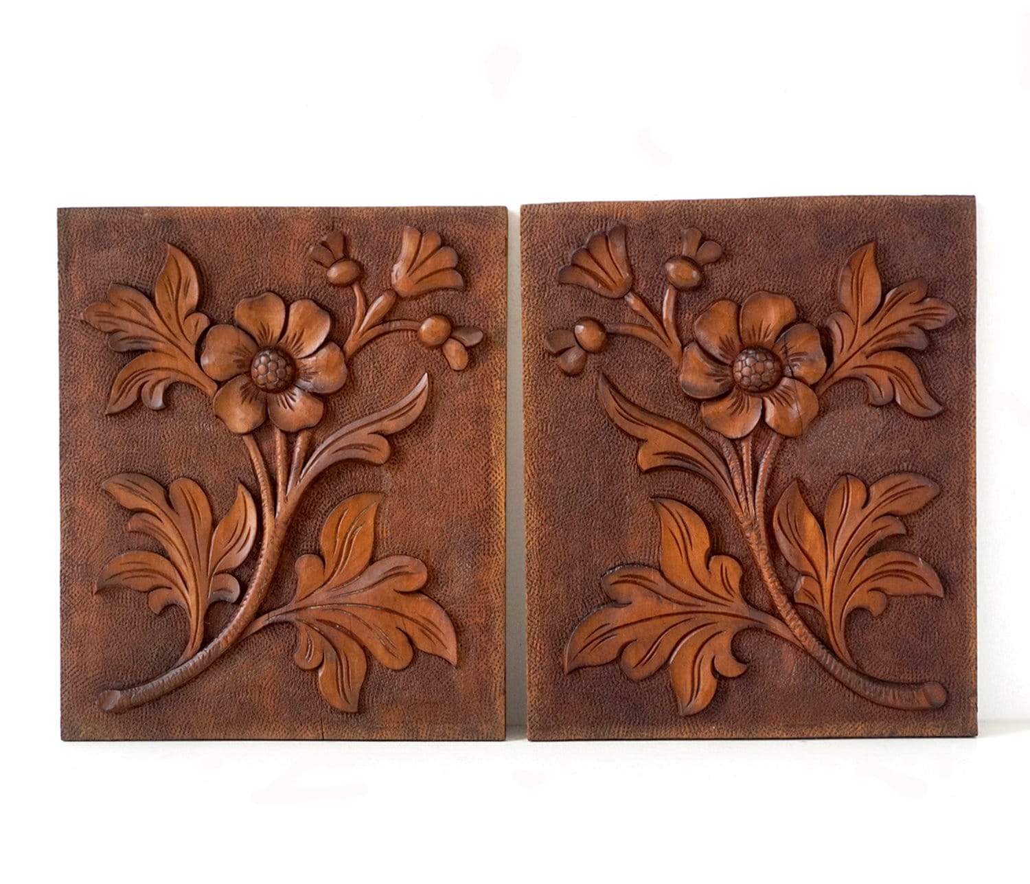 Carved Wood Decorative Panels Wood Carved Cherry Pair Panels Antique