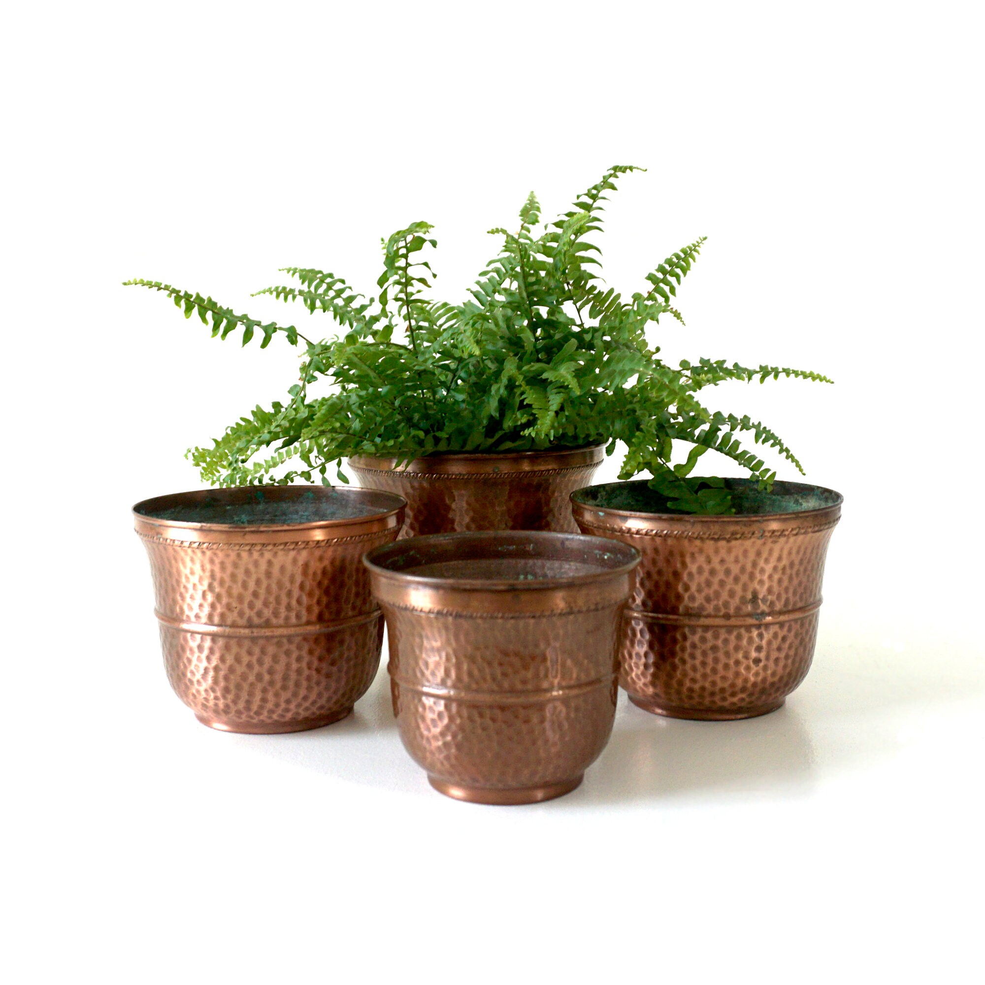 Mid Century Hammered Copper Plant Pots