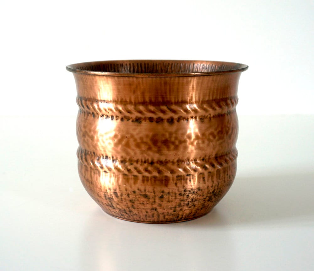 Vintage Mid Century Hammered Copper Plant Pot Copper Planter