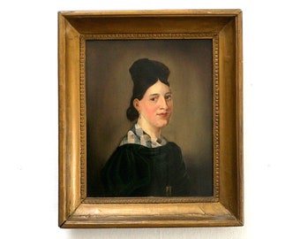 Antique 19th Century Portrait Painting - Original Biedermeier Framed Oil