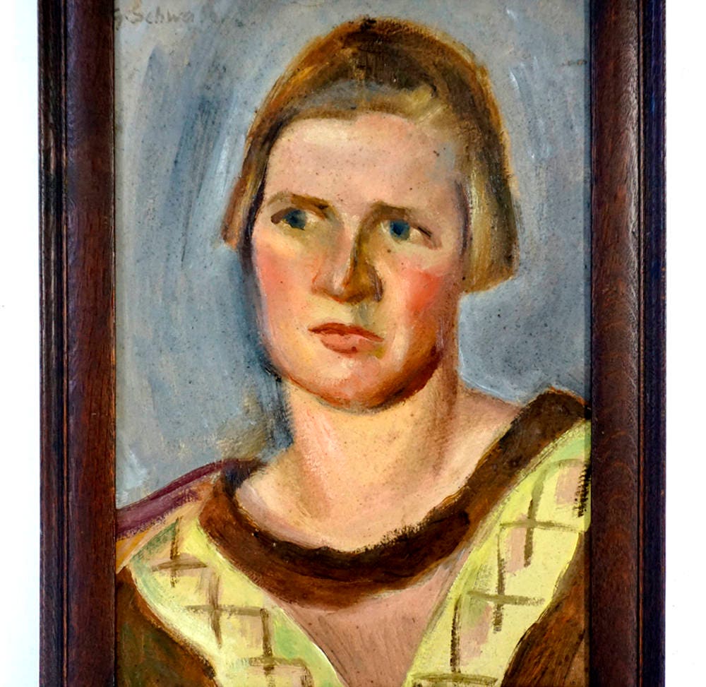 Vintage 1930 s German Expressionist  Portrait Original Oil 