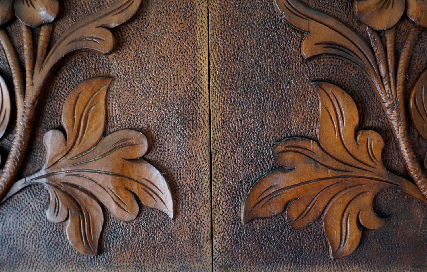 Pair of Antique Hand Carved Cherry Wood Decorative Panels