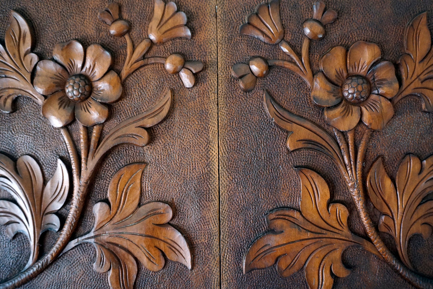 Pair of Antique Hand Carved Cherry Wood Decorative Panels