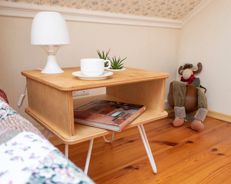 Plywood Bedside Table Nightstand With Hairpin Legs Etsy