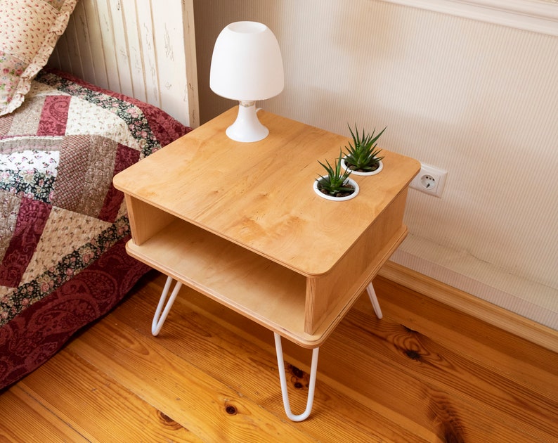 Plywood Bedside Table Nightstand With Hairpin Legs Etsy