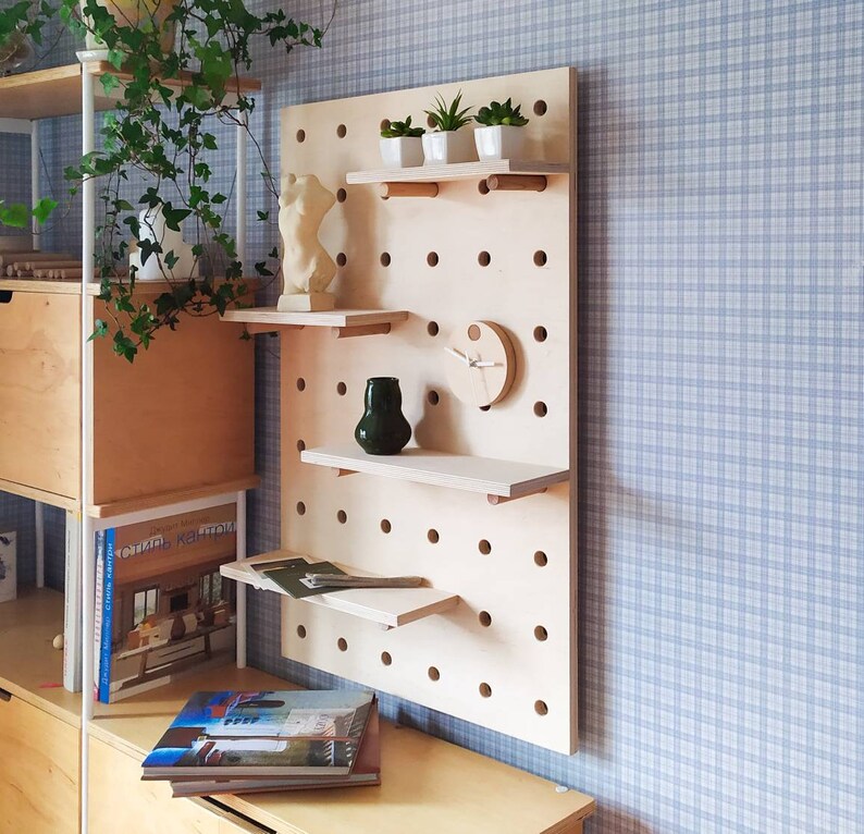 Pegboard wall pegboard organizer plywood peg board shelf Etsy
